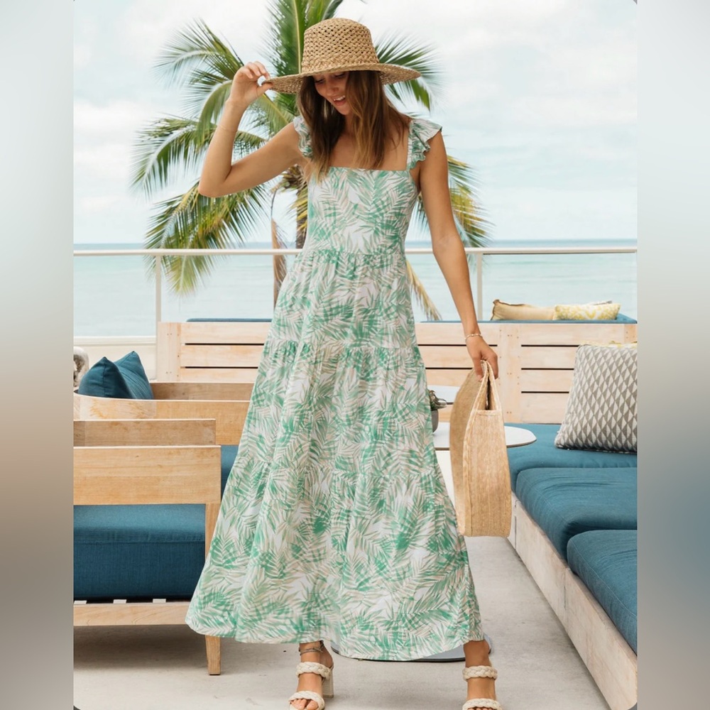 Kenny Flowers the Breezy Tropics Green Resort Dress S